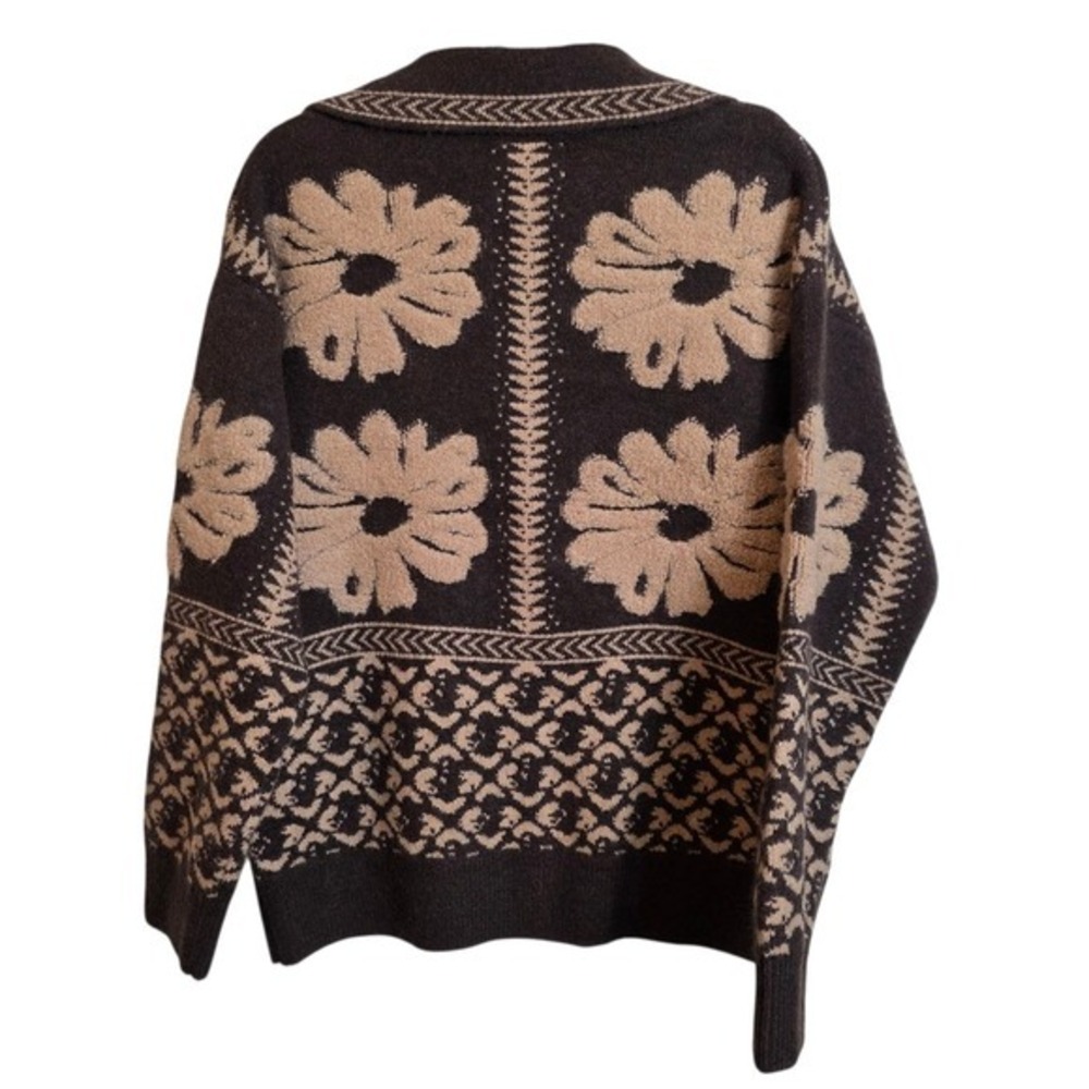 Chérie Collette Brown Floral Knit Sweater Women's Large Boho - Picture 3 of 12